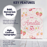 Personalised Name Strawberry Cherry Daisy Custom  Unique Gift Idea Elegant Feature Canvas Wall Art Print Decor Picture Ready to Hang