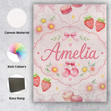 Personalised Name Strawberry Cherry Daisy Custom  Unique Gift Idea Elegant Feature Canvas Wall Art Print Decor Picture Ready to Hang