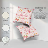 Custom Name Strawberry Cherry Daisy Bow Sweet Dessert Soft Blush Square Filled Cushion Throw Pillow Sofa Bed Home Decor Zip Washable UK Made