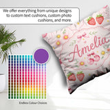 Custom Name Strawberry Cherry Daisy Bow Sweet Dessert Soft Blush Square Filled Cushion Throw Pillow Sofa Bed Home Decor Zip Washable UK Made