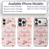 Strawberry Cherry Daisy Floral Bow Sweet Dessert Custom Name Protective Phone Case Mobile Cover Durable Everyday Smartphone Shock Resistant