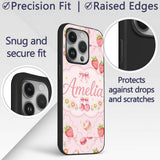 Cute Strawberry Cherry Daisy Floral Bow Sweet Custom Name Protective Phone Case Mobile Cover Durable Everyday Smartphone Shock Resistant