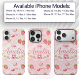 Cute Strawberry Cherry Daisy Floral Bow Sweet Custom Name Protective Phone Case Mobile Cover Durable Everyday Smartphone Shock Resistant