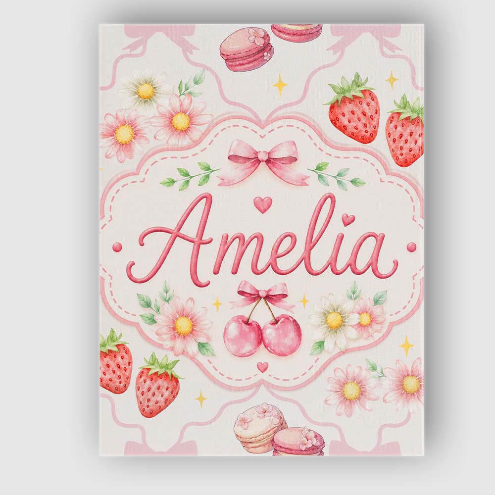 Personalised Name Cute Strawberry Cherry Custom  Unique Gift Idea Elegant Feature Canvas Wall Art Print Decor Picture Ready to Hang