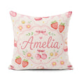 Custom Name Strawberry Cherry Daisy Bow Sweet Dessert Soft Beige Square Filled Cushion Throw Pillow Sofa Bed Home Decor Zip Washable UK Made