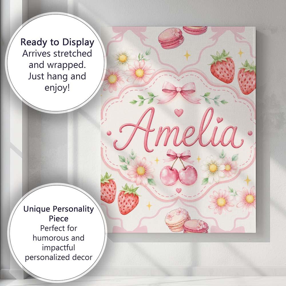 Personalised Name Cute Strawberry Cherry Custom  Unique Gift Idea Elegant Feature Canvas Wall Art Print Decor Picture Ready to Hang