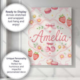 Personalised Name Cute Strawberry Cherry Custom  Unique Gift Idea Elegant Feature Canvas Wall Art Print Decor Picture Ready to Hang