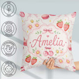 Custom Name Strawberry Cherry Daisy Bow Sweet Dessert Soft Beige Square Filled Cushion Throw Pillow Sofa Bed Home Decor Zip Washable UK Made
