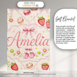 Cute Strawberry Cherry Daisy Floral Bow Sweet Dessert Pale Neutral  Personalised Custom Name Super Soft Fleece Blanket Bed Sofa Throw
