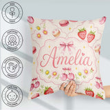 Custom Name Cherry Daisy Floral Bow Sweet Dessert Pale Neutral Square Filled Cushion Throw Pillow Sofa Bed Home Decor Zip Washable UK Made