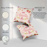 Custom Name Cherry Daisy Floral Bow Sweet Dessert Pale Neutral Square Filled Cushion Throw Pillow Sofa Bed Home Decor Zip Washable UK Made
