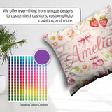 Custom Name Cherry Daisy Floral Bow Sweet Dessert Pale Neutral Square Filled Cushion Throw Pillow Sofa Bed Home Decor Zip Washable UK Made