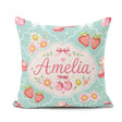 Custom Name Strawberry Cherry Daisy Bow Sweet Dessert Teal Green Square Filled Cushion Throw Pillow Sofa Bed Home Decor Zip Washable UK Made