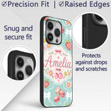 Cute Strawberry Cherry Daisy Floral Bow Sweet Custom Name Protective Phone Case Mobile Cover Durable Everyday Smartphone Shock Resistant