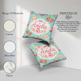 Custom Name Strawberry Cherry Daisy Bow Sweet Dessert Teal Green Square Filled Cushion Throw Pillow Sofa Bed Home Decor Zip Washable UK Made