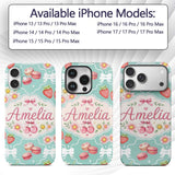 Cute Strawberry Cherry Daisy Floral Bow Sweet Custom Name Protective Phone Case Mobile Cover Durable Everyday Smartphone Shock Resistant