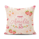 Custom Name Cute Cherry Daisy Floral Bow Sweet Dessert Soft Sand Square Filled Cushion Throw Pillow Sofa Bed Home Decor Zip Washable UK Made