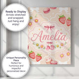 Personalised Name Cute Strawberry Cherry Custom  Unique Gift Idea Elegant Feature Canvas Wall Art Print Decor Picture Ready to Hang