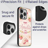 Cute Strawberry Cherry Daisy Floral Bow Sweet Custom Name Protective Phone Case Mobile Cover Durable Everyday Smartphone Shock Resistant