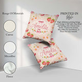 Custom Name Cute Cherry Daisy Floral Bow Sweet Dessert Soft Sand Square Filled Cushion Throw Pillow Sofa Bed Home Decor Zip Washable UK Made