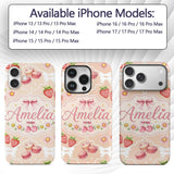 Cute Strawberry Cherry Daisy Floral Bow Sweet Custom Name Protective Phone Case Mobile Cover Durable Everyday Smartphone Shock Resistant