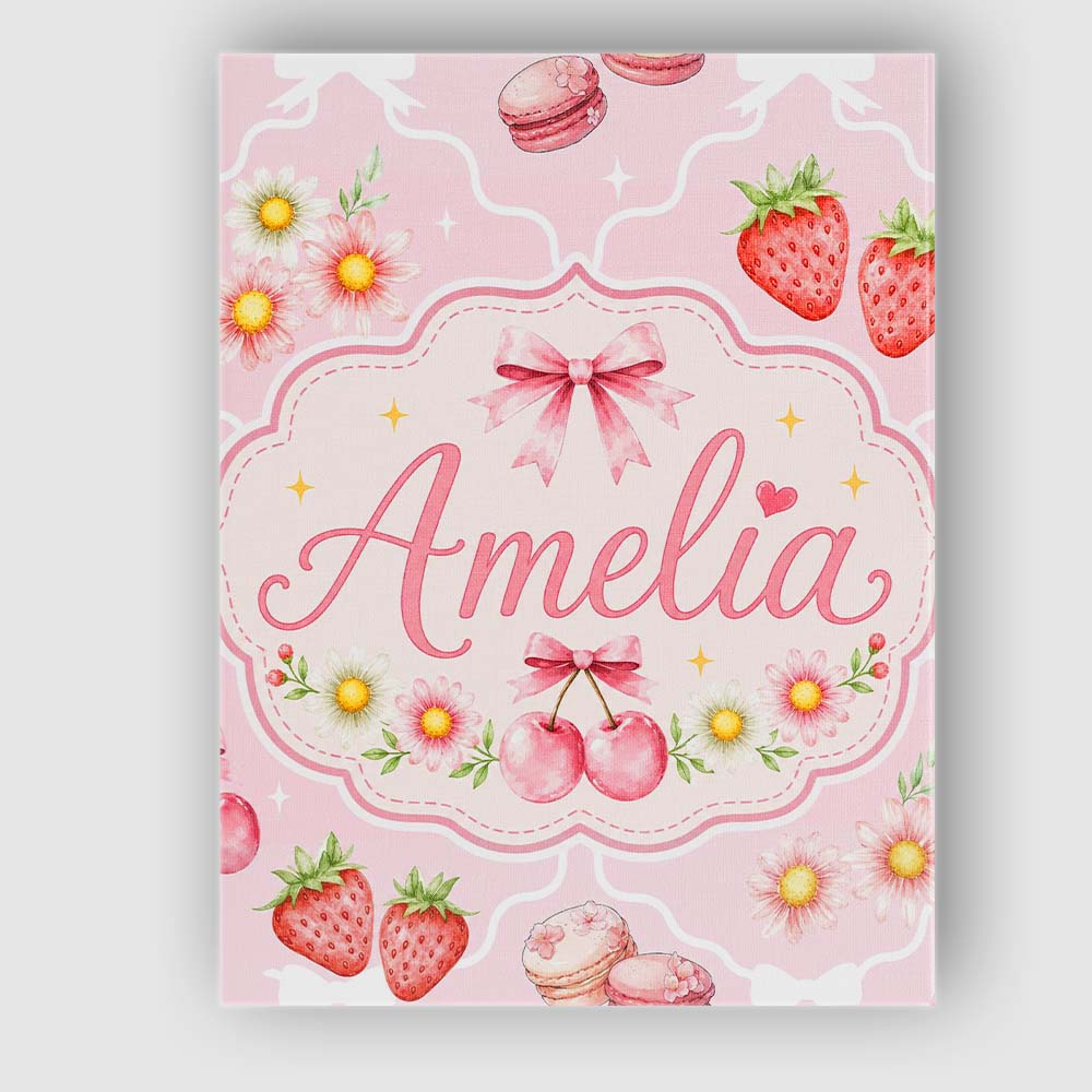 Personalised Name Strawberry Cherry Daisy Custom  Unique Gift Idea Elegant Feature Canvas Wall Art Print Decor Picture Ready to Hang