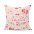 Custom Name Strawberry Cherry Daisy Bow Sweet Dessert Light Rose Square Filled Cushion Throw Pillow Sofa Bed Home Decor Zip Washable UK Made