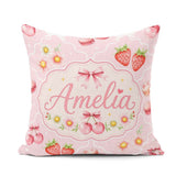Custom Name Strawberry Cherry Daisy Bow Sweet Dessert Light Rose Square Filled Cushion Throw Pillow Sofa Bed Home Decor Zip Washable UK Made