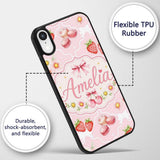 Strawberry Cherry Daisy Floral Bow Sweet Dessert Custom Name Protective Phone Case Mobile Cover Durable Everyday Smartphone Shock Resistant