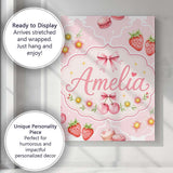 Personalised Name Strawberry Cherry Daisy Custom  Unique Gift Idea Elegant Feature Canvas Wall Art Print Decor Picture Ready to Hang