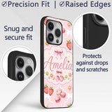 Strawberry Cherry Daisy Floral Bow Sweet Dessert Custom Name Protective Phone Case Mobile Cover Durable Everyday Smartphone Shock Resistant