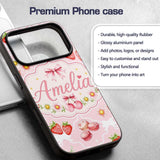 Strawberry Cherry Daisy Floral Bow Sweet Dessert Custom Name Protective Phone Case Mobile Cover Durable Everyday Smartphone Shock Resistant
