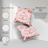 Custom Name Strawberry Cherry Daisy Bow Sweet Dessert Light Rose Square Filled Cushion Throw Pillow Sofa Bed Home Decor Zip Washable UK Made
