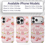 Strawberry Cherry Daisy Floral Bow Sweet Dessert Custom Name Protective Phone Case Mobile Cover Durable Everyday Smartphone Shock Resistant