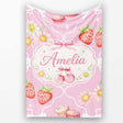 Cute Strawberry Cherry Daisy Floral Bow Sweet Dessert Soft Pink  Personalised Custom Name Super Soft Fleece Blanket Bed Sofa Throw