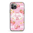 Cute Strawberry Cherry Daisy Floral Bow Sweet Custom Name Protective Phone Case Mobile Cover Durable Everyday Smartphone Shock Resistant