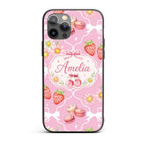 Cute Strawberry Cherry Daisy Floral Bow Sweet Custom Name Protective Phone Case Mobile Cover Durable Everyday Smartphone Shock Resistant