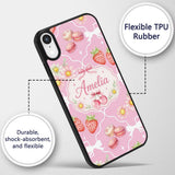 Cute Strawberry Cherry Daisy Floral Bow Sweet Custom Name Protective Phone Case Mobile Cover Durable Everyday Smartphone Shock Resistant