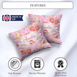 Custom Name Cute Cherry Daisy Floral Bow Sweet Dessert Soft Pink Square Filled Cushion Throw Pillow Sofa Bed Home Decor Zip Washable UK Made