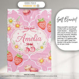 Cute Strawberry Cherry Daisy Floral Bow Sweet Dessert Soft Pink  Personalised Custom Name Super Soft Fleece Blanket Bed Sofa Throw