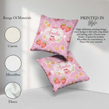 Custom Name Cute Cherry Daisy Floral Bow Sweet Dessert Soft Pink Square Filled Cushion Throw Pillow Sofa Bed Home Decor Zip Washable UK Made