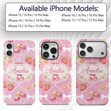 Cute Strawberry Cherry Daisy Floral Bow Sweet Custom Name Protective Phone Case Mobile Cover Durable Everyday Smartphone Shock Resistant