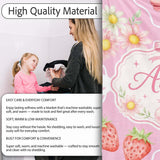 Cute Strawberry Cherry Daisy Floral Bow Sweet Dessert Soft Pink  Personalised Custom Name Super Soft Fleece Blanket Bed Sofa Throw