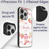 Cute Strawberry Cherry Daisy Floral Bow Sweet Custom Name Protective Phone Case Mobile Cover Durable Everyday Smartphone Shock Resistant