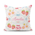 Custom Name Strawberry Cherry Daisy Floral Bow Dessert Soft Blue Square Filled Cushion Throw Pillow Sofa Bed Home Decor Zip Washable UK Made