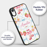 Strawberry Cherry Daisy Floral Bow Sweet Dessert Custom Name Protective Phone Case Mobile Cover Durable Everyday Smartphone Shock Resistant