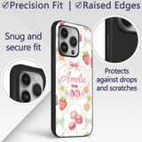 Strawberry Cherry Daisy Floral Bow Sweet Dessert Custom Name Protective Phone Case Mobile Cover Durable Everyday Smartphone Shock Resistant