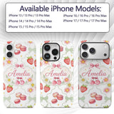 Strawberry Cherry Daisy Floral Bow Sweet Dessert Custom Name Protective Phone Case Mobile Cover Durable Everyday Smartphone Shock Resistant