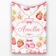 Strawberry Cherry Daisy Floral Bow Sweet Dessert Coral Red Outline  Personalised Custom Name Super Soft Fleece Blanket Bed Sofa Throw