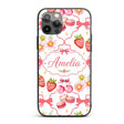 Strawberry Cherry Daisy Floral Bow Sweet Dessert Custom Name Protective Phone Case Mobile Cover Durable Everyday Smartphone Shock Resistant